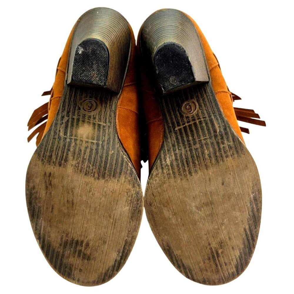 Nature Breeze Tan Faux Suede Double Fringe  Dallas 03 Western Ankle Boots Sz 9 - Picture 7 of 7